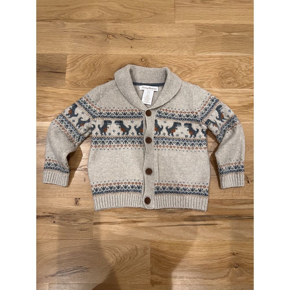 Tommy Bahama Toddler Fair Isle Dinosaur Cardigan Sweater Size 2T EUC